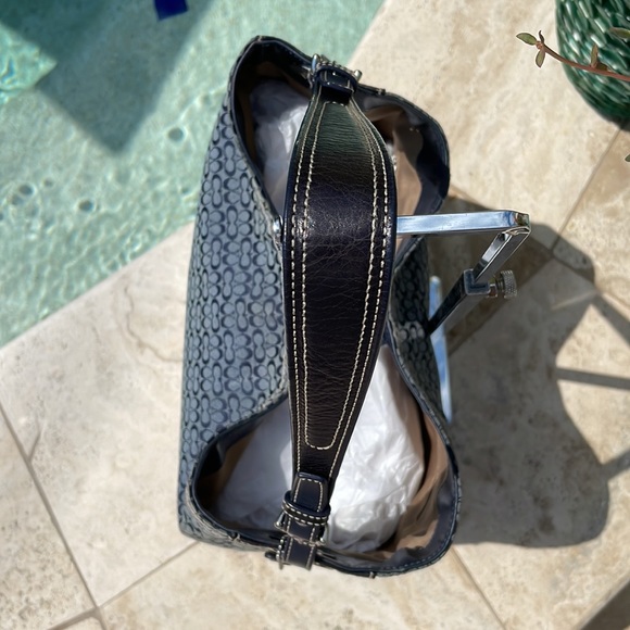 Coach Navy Blue LeatherWare Sig Canvas Tote w/Leather Trim & Silver-Toned HW - Picture 6 of 16